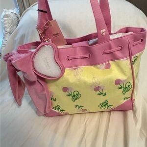Juicy Couture Pink and Yellow Floral Heart Charm Tote